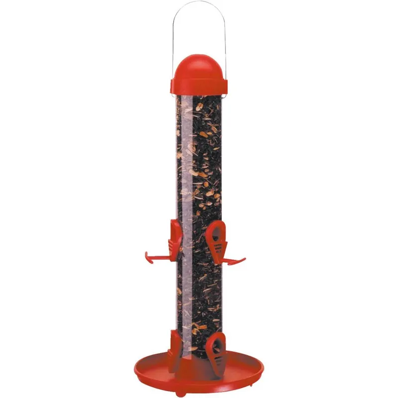 Perky-pet 4634 Wild Bird Feeder, 2 Lb Capacity, 6 Feeding Ports, Acrylic, Bright Red/clear