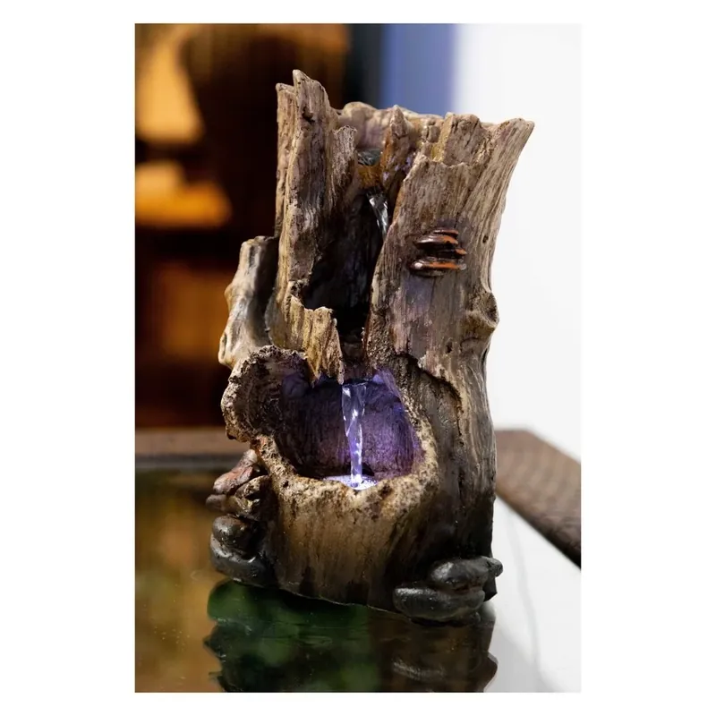 12-in Rainforest Tree Trunk Tabletop Fountain With Led Light