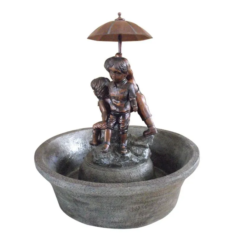 26 Inch High Fiberglass Brown Urn Fountain For Outdoor Decor