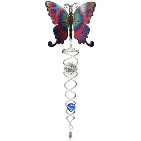 Iron Stop Wind Wheels & Spinners Blue Butterfly Crystal Twister NTWS120-2M