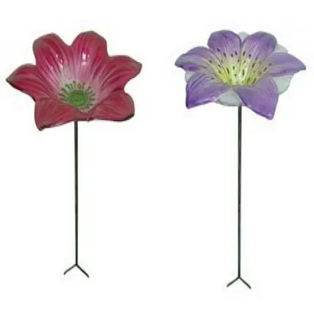 Flower Garden Stake Bird Bath, 24" Tall, Assorted Colors, Set Of 6