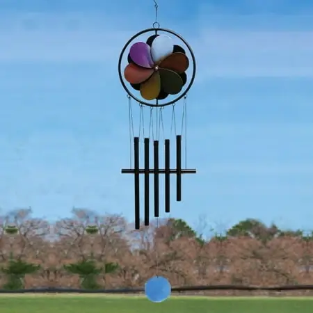 Rainbow Pinwheel Wind Chime With Spinner, Metal, 7.75x3x29.5 Inches