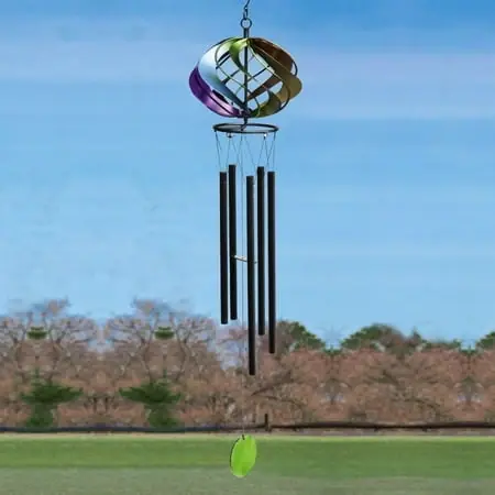 Rainbow Spiral Wind Chime With Spinner, Metal, 7.25x7.25x30.25 Inches