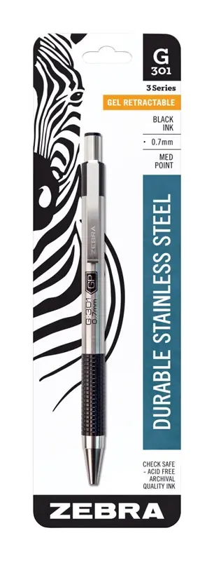 Zebra G-301 Black Retractable Gel Pen 1 Pk