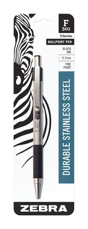 Zebra F-301 Black Retractable Ball Point Pen 1 Pk