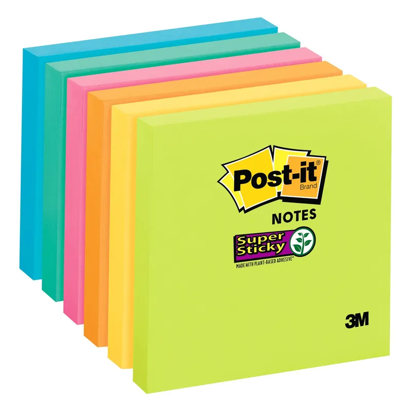 Post-It Notes, Super Sticky, Assorted Colors, 3 X 3 In., 90-Ct.