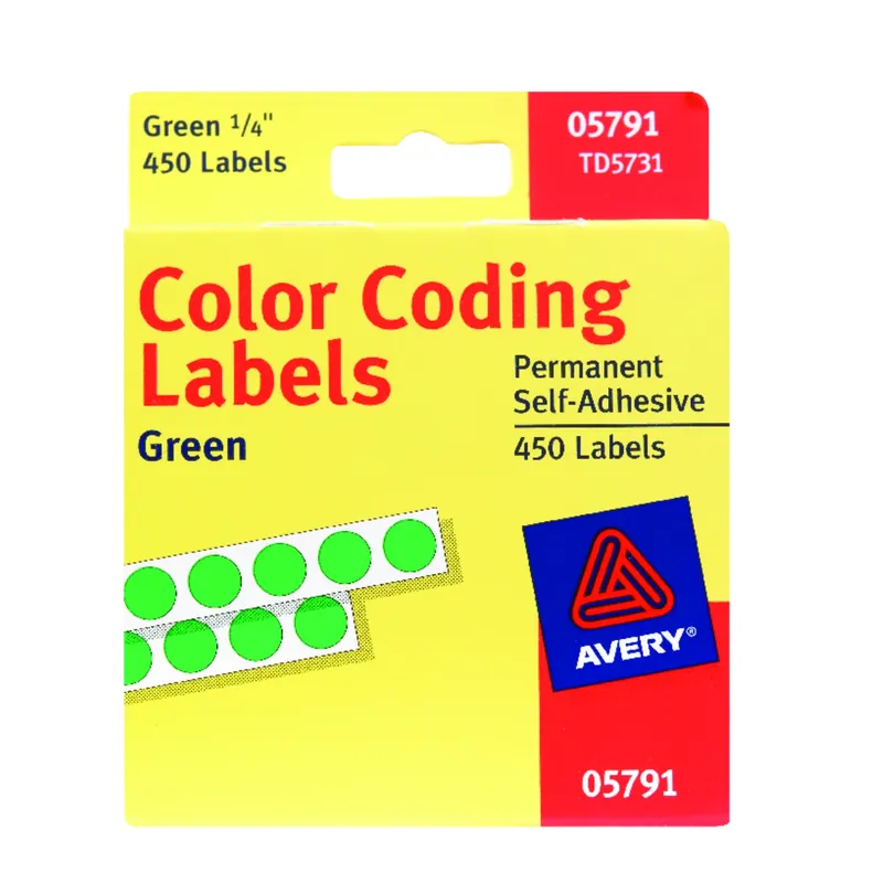 Avery 0.25 In. H X 1/4 In. W Round Green Color Coding Label 450 Pk