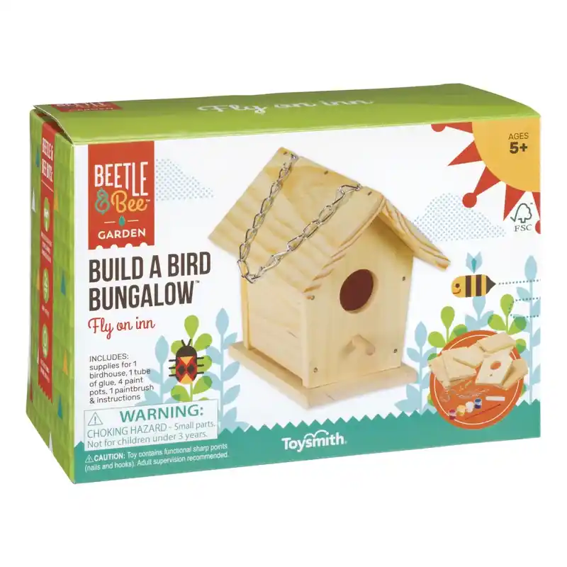 Beetle & Bee Bird Bungalow Building Kit Hardwood Brown 7 Pieces