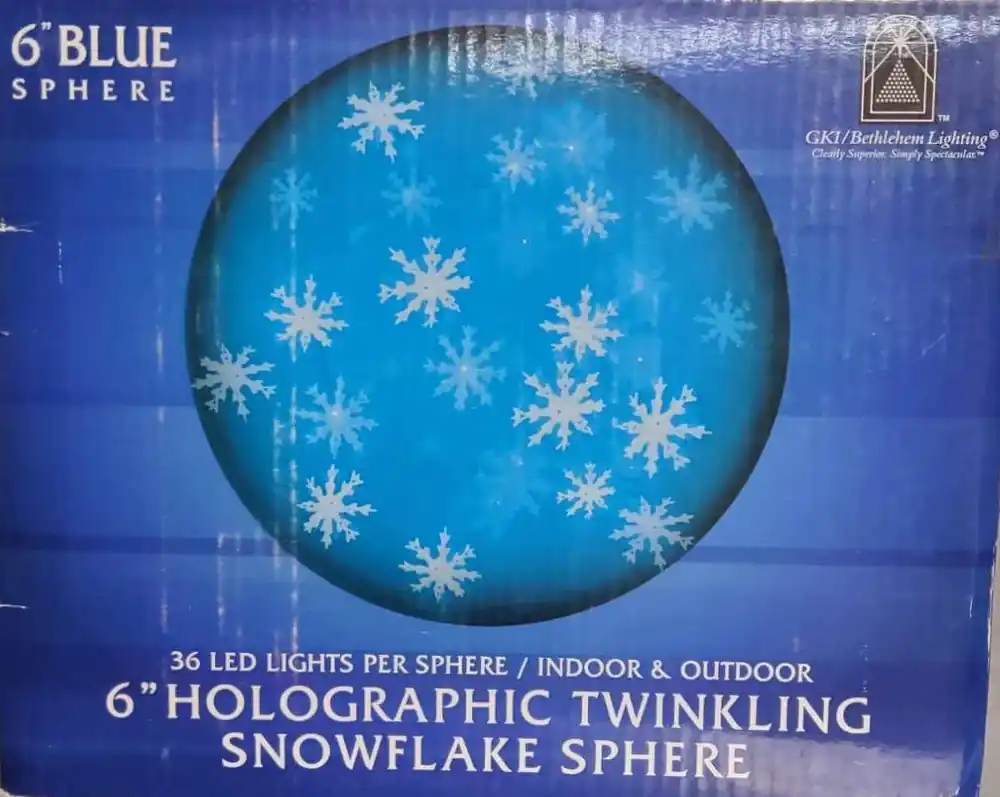 6 Inch Blue Holographic Twinkling Snowflake Sphere Led Light