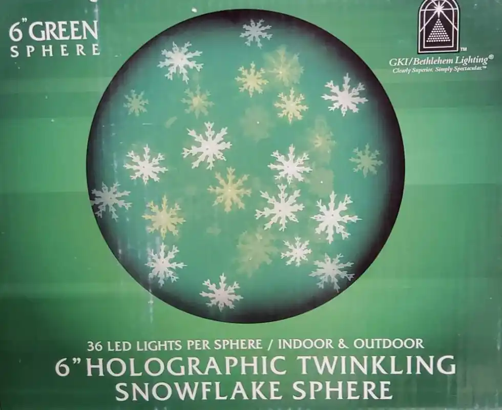 6" Green Holographic Twinkling Snowflake Sphere - Led Decorative Light