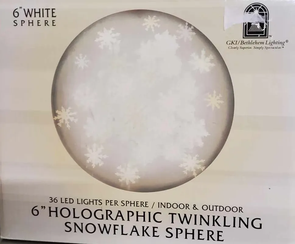 6 Inch White Holographic Twinkling Snowflake Sphere Led Light