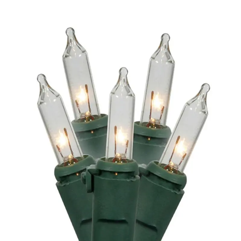 Commercial Grade Mini Christmas Lights Set Of 100 - 46.5 Feet Clear With Green Wire