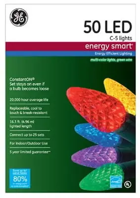 GE Energy Smart 50-Count Indoor/Outdoor Constant Multicolor LED C5 Copper Wire Christmas String Lights ENERGY STAR