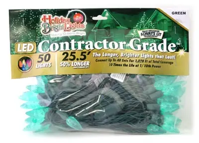 Holiday Bright Lights LED-C6-50-GR6 C6 LED Light Set On Green Wire - Green 50 Count