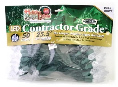 Holiday Bright Lights LED-C6-50-PW6 C6 LED Light Set On Green Wire - White 50 Count