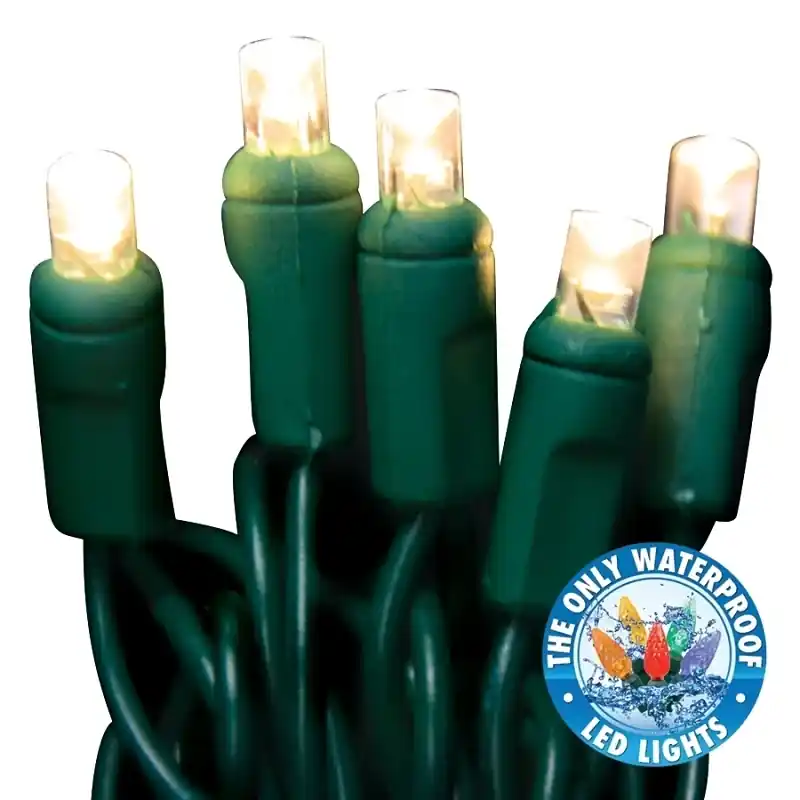 Holiday Bright Lights LED-WA-50-CW 5 Mm. LED Light Set On Green Wire - White 50 Count