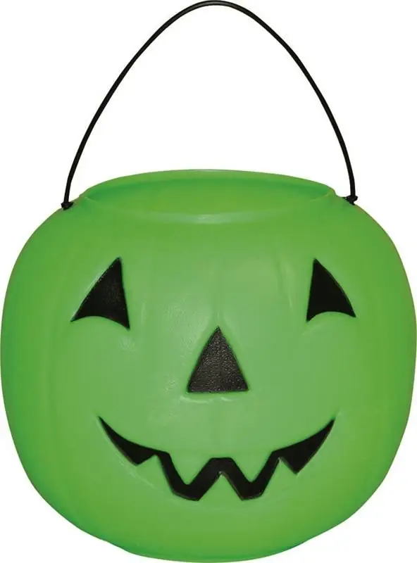 Hg1020 Big Jack Pumpkin Pail, 10 In H, Green Plastic Trick Or Treat Bucket