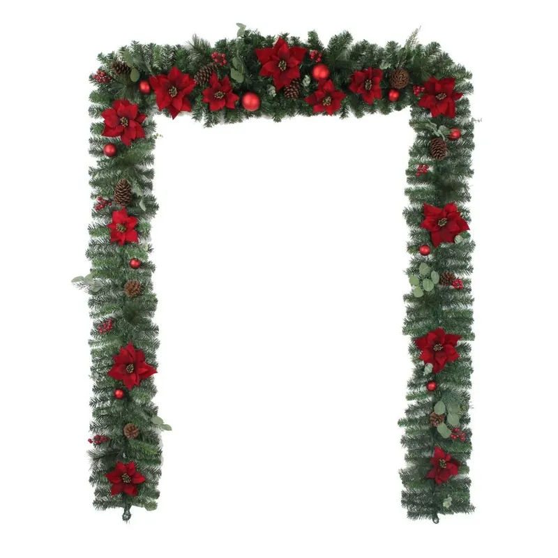 Home Accents Holiday 17 Feet Berry Bliss Mixed Pine Christmas Garland With Poinsettia