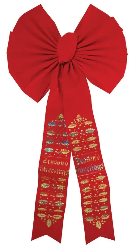 Holiday Trims Christmas Bow Bow Red W/Gold Print Velvet 18 Inch 1 Pk