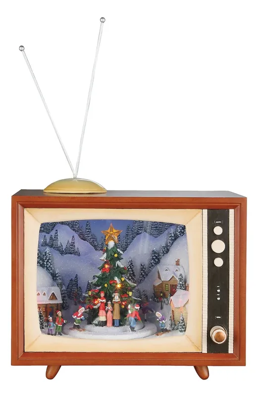 Wood Lighted Musical Animatronic Retro Tv With Carolers Christmas Collectible