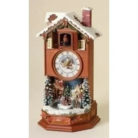 Led Lighted Cuckoo Clock With Winter Scene And Rotating Skaters - Decorative Timepiece