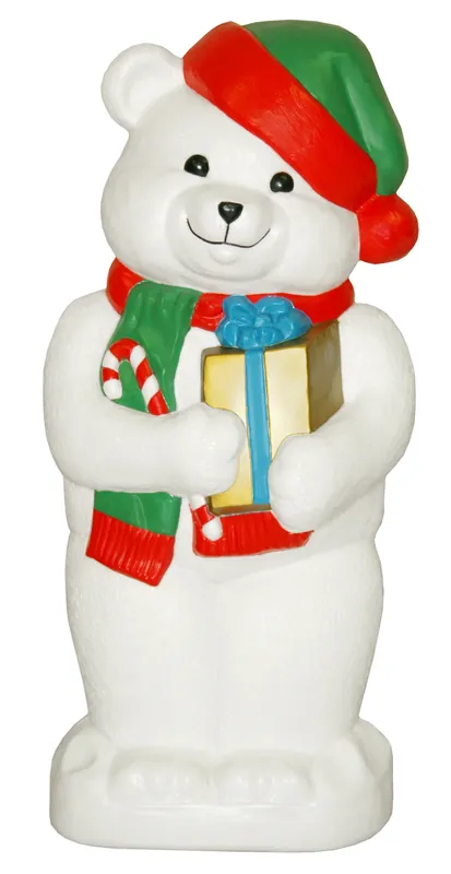 Light-up White Teddy Bear With Present Holiday Decoration - General Foam Plastics