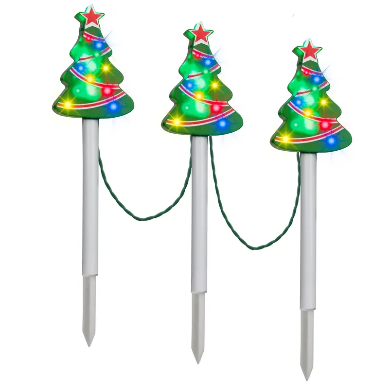 Light Show Sparkle Christmas Tree Pathway Stakes Set Of 3 Decorative Lights