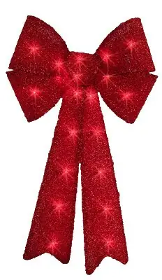 Pre-Lit Tinsel Bow, Red, 20 Red Mini Lights, 12 X 24-In.