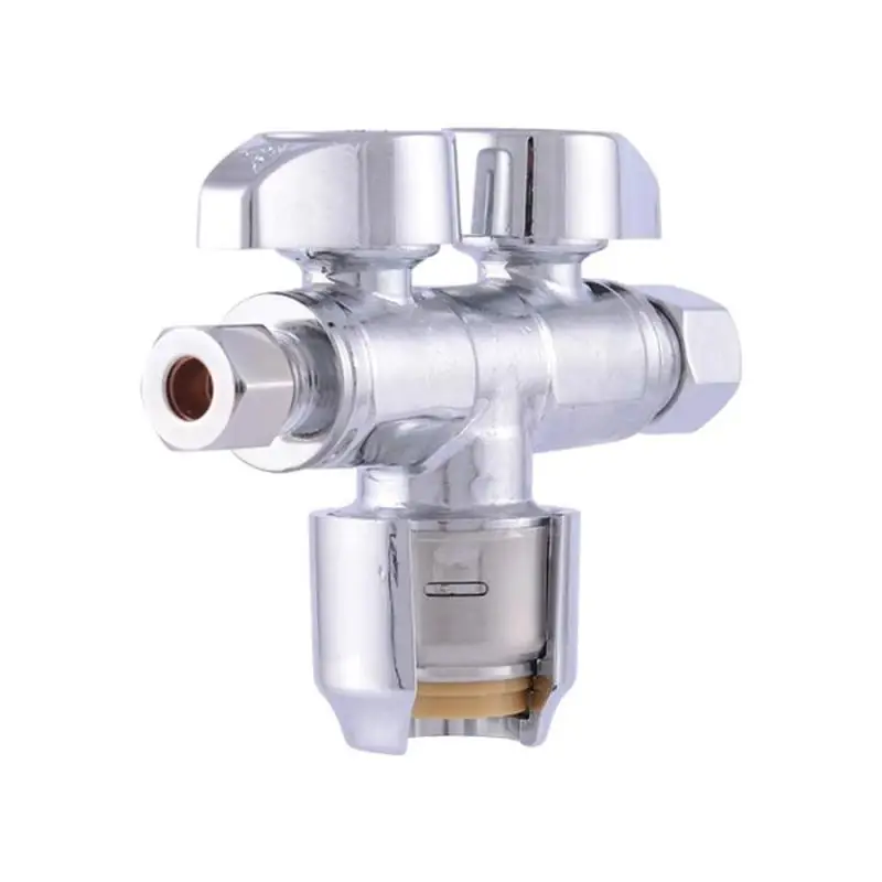 Push-To-Connect Dual Stop Valve, 1/2 X 3/8 X 1/4 In.