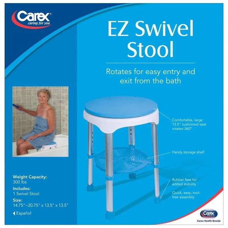Carex Aluminum Bath/Shower Seat – Blue/White, ADA‑Compliant, 300 lb Capacity, 20.75″ H X 13.5″ L