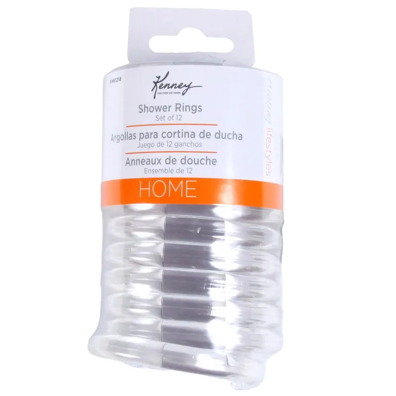 Kenney Clear Plastic Shower Curtain Rings 12 Pk