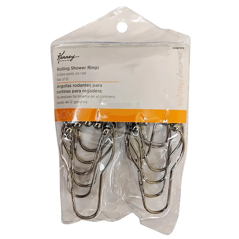 Kenney Chrome Silver Metal Shower Curtain Rings 12 Pk