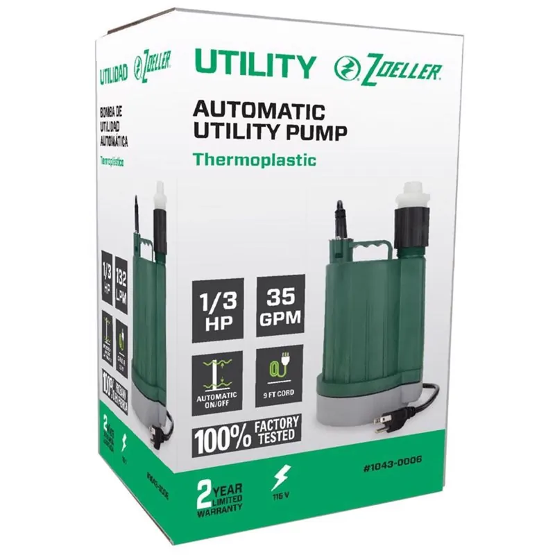 1/3 Hp 2400 Gph Thermoplastic Electronic Switch Bottom Ac Submersible Utility Pump