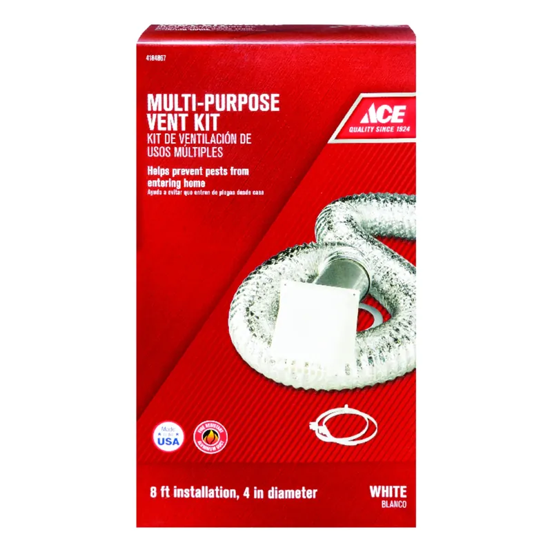 96 In. L X 4 In. D Silver/white Aluminum Dryer Vent Kit With Bird Guard