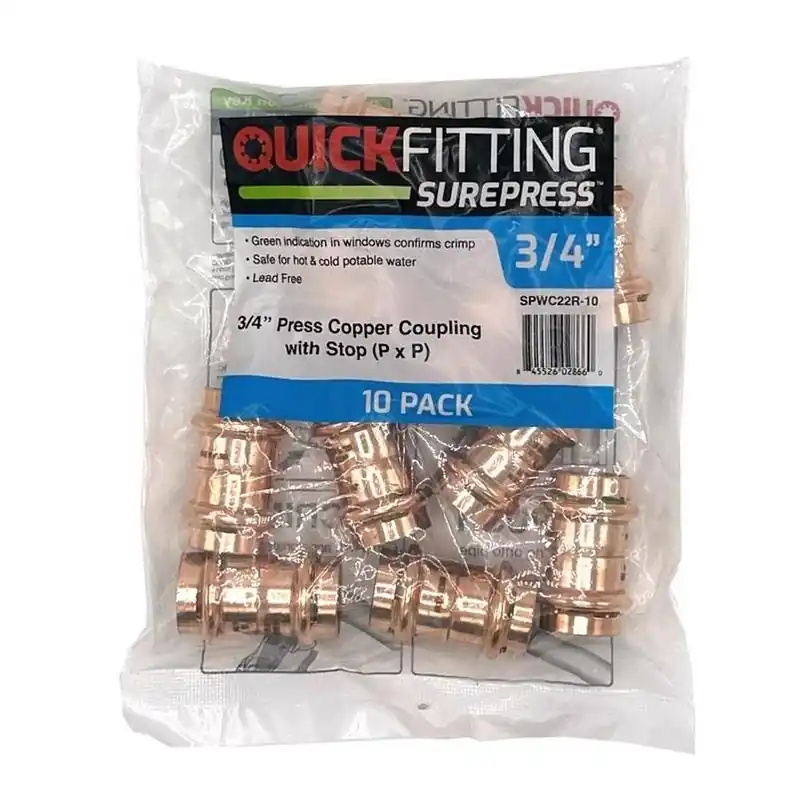 QuickFitting 3/4" Press‑Fit Copper Coupling With Integrated Stop – Underground Rated