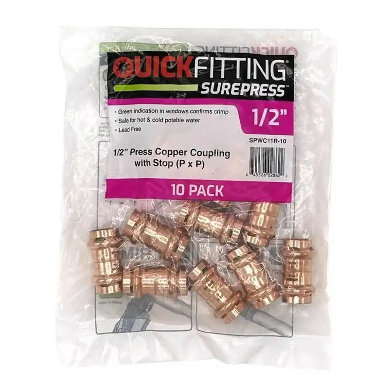 QuickFitting 1/2" Press‑Fit Copper Coupling With Integrated Stop – Underground Rated
