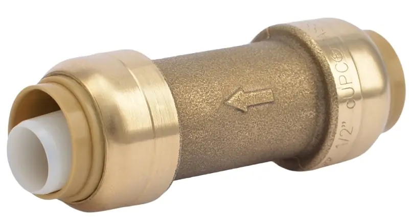 1/2 In. Brass Push Check Valve - Spring Loaded, Lead-free, 250 Psi