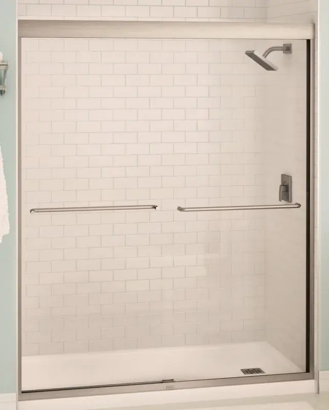 59.5 In. W. X 71 In. H. Brushed Nickel Frameless Clear Glass Sliding Shower Door