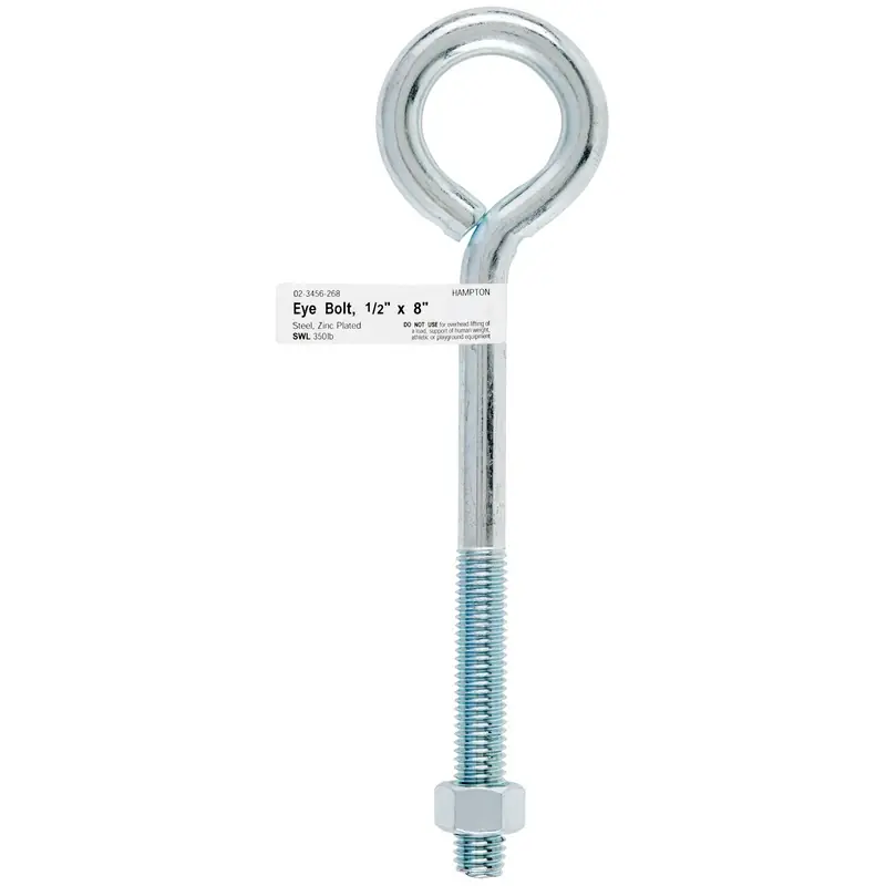 Hampton 1/2 In. X 8 In. L Zinc-Plated Steel Eyebolt Nut Included