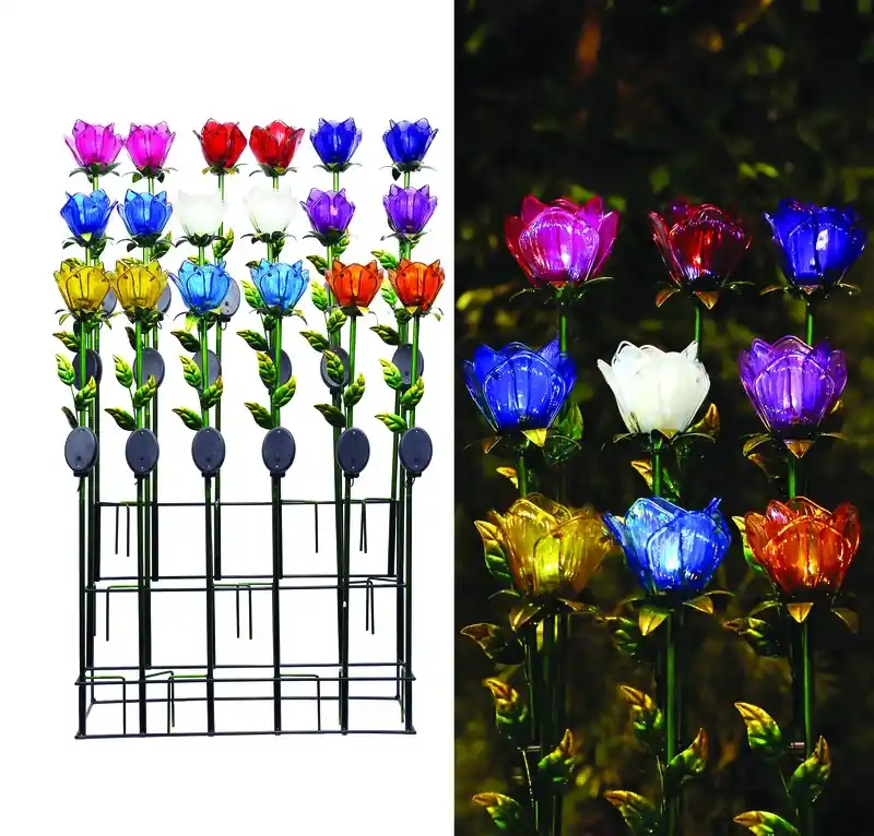 Multi-color Glass 33 In. H Tulip Petals Outdoor Garden Stake
