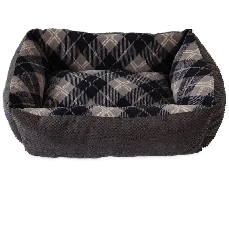 Multicolored Micro Suede/polyester Plaid Pet Bed 6 In. H X 20 In. W X 15 In. L