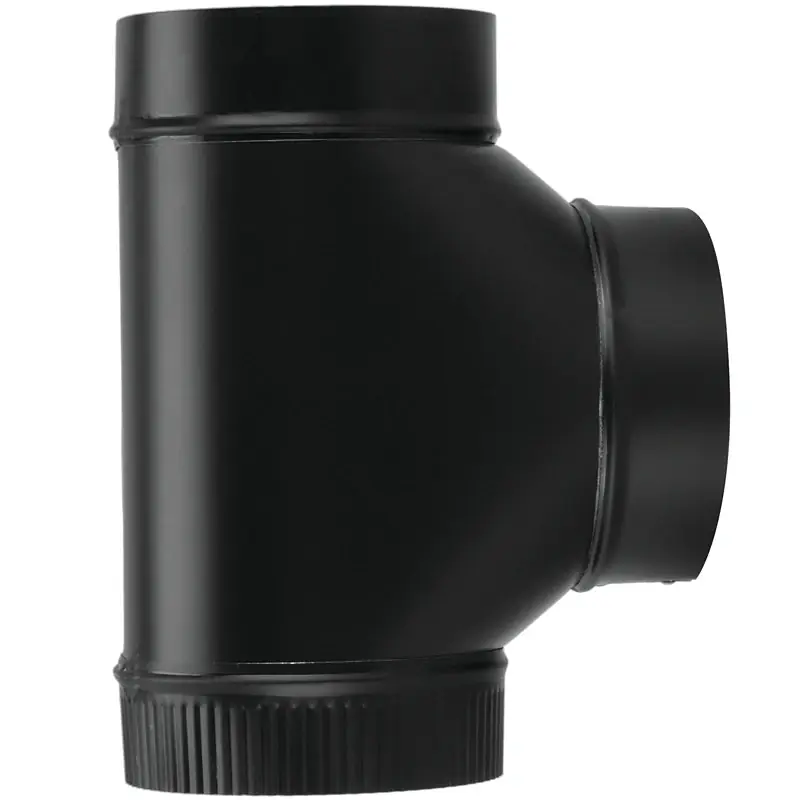 Black Stove Pipe Tee Joint, 24 Gauge, 8 In.