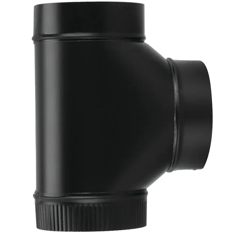 Black Stove Pipe Clean Out Tee Joint, 24 Gauge, 7 In.