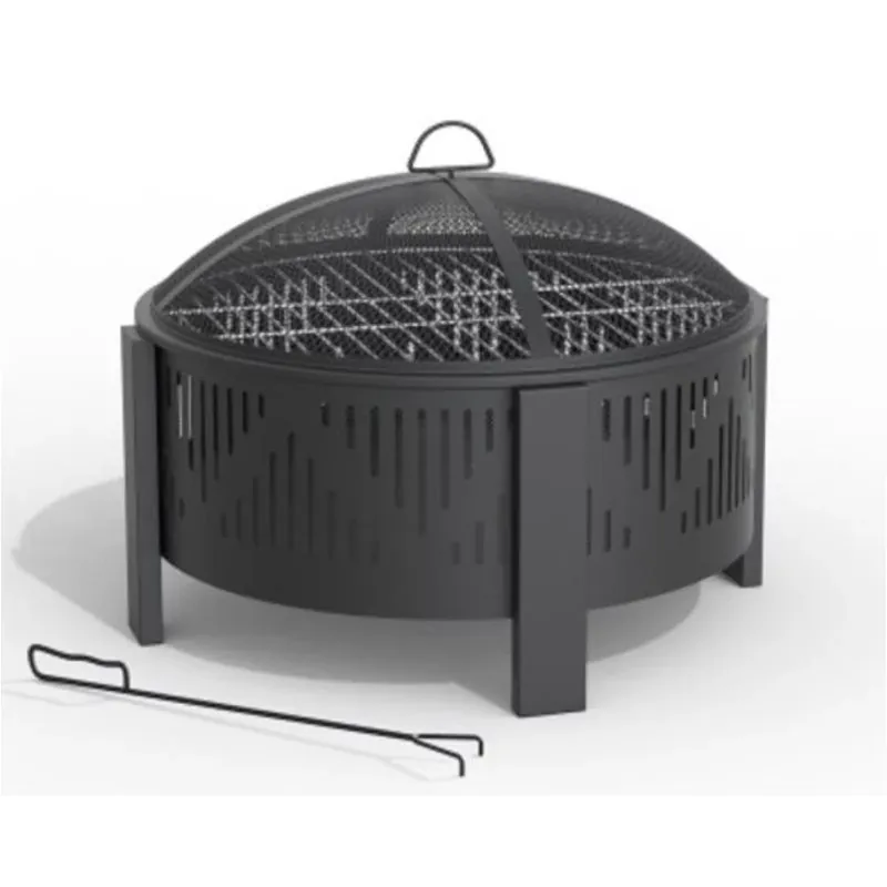 Portable Black Steel 29‑Inch Round Wood Fire Pit – Living Accents