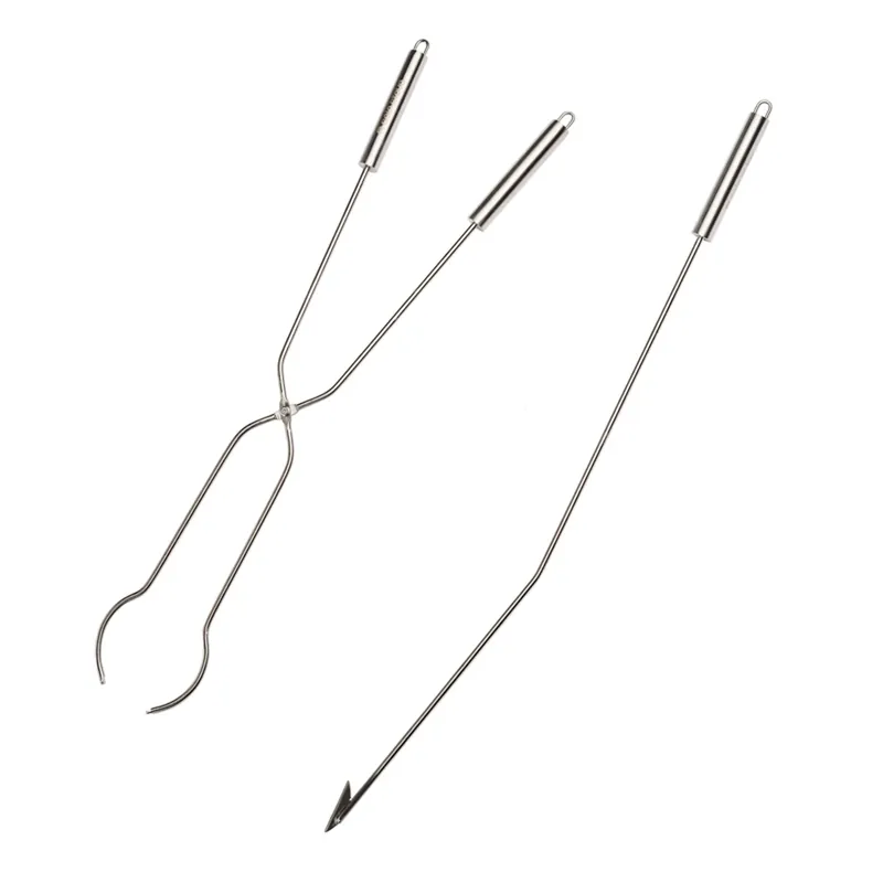 2-piece Stainless Steel Fire Pit Tool Set - Log Grabber & Poker