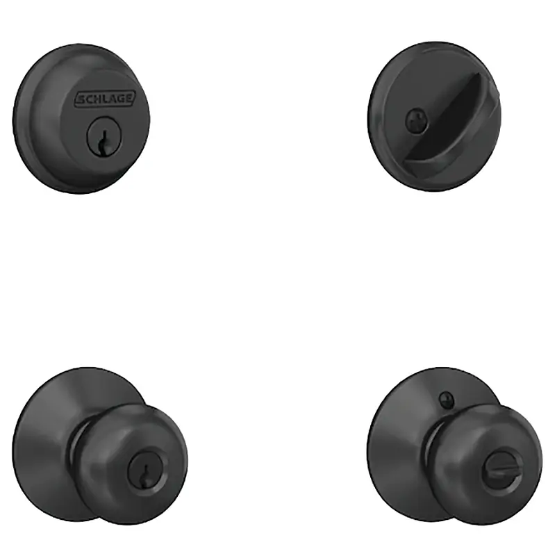 Combo Deadbolt/ Plymouth Knob Entry Lock, Matte Black