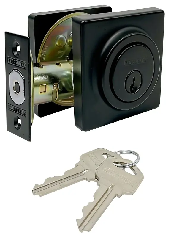 Deadbolt Single Cylinder Matte Black With Adjustable Latch And Brass Keys