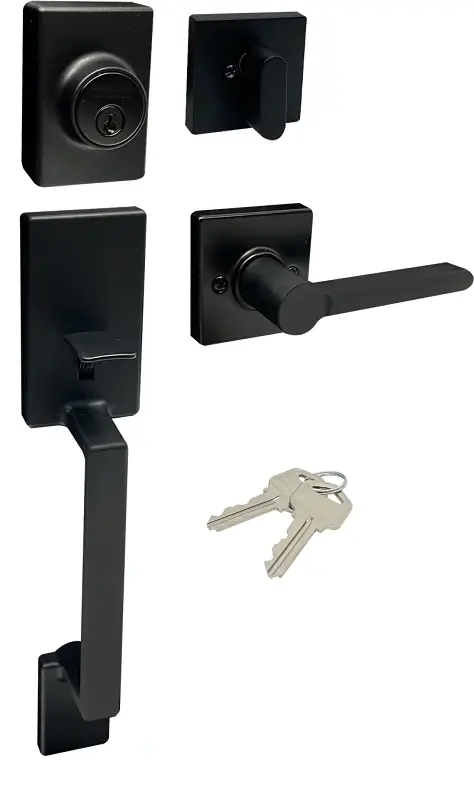 Lever Handle Set With Deadbolt, Adjustable Backset, 2 Keys, Model Hpx9s3bsr4h24