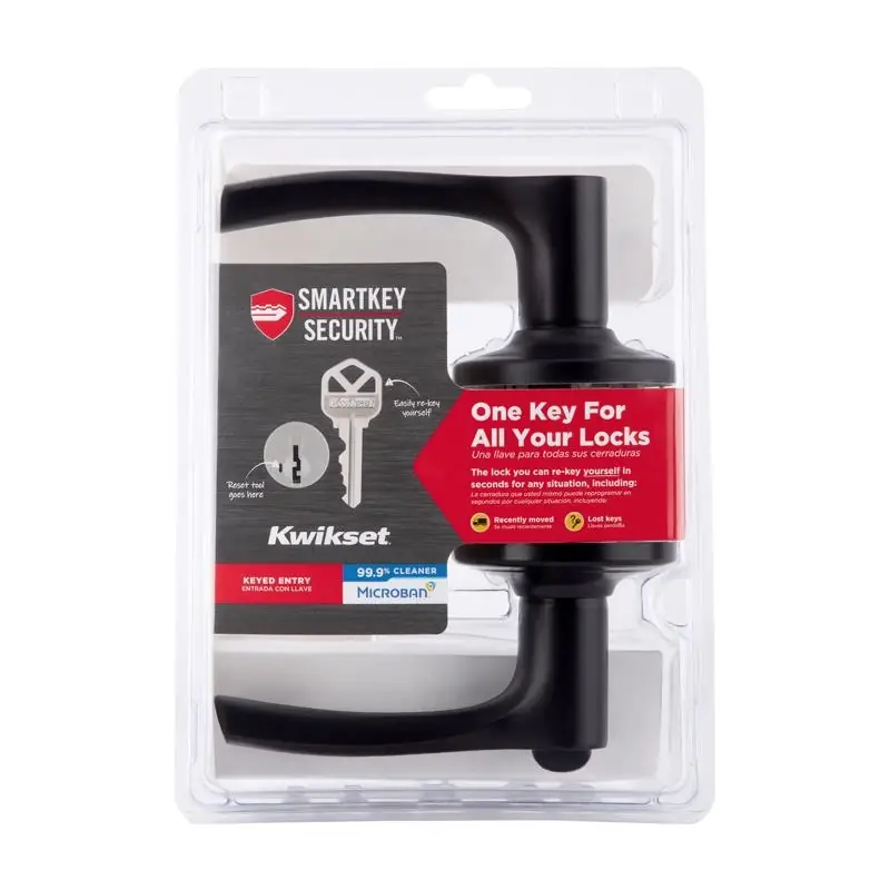 Kwikset Smartkey Security Matte Black Keyed Entry Lever 1-3/4 In. 94050-705