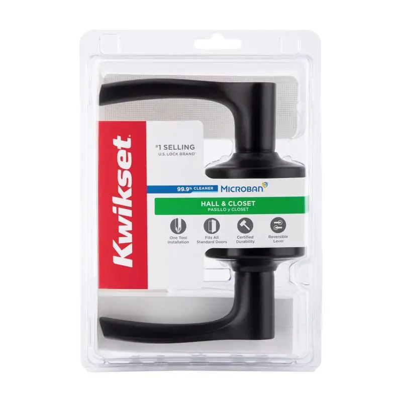 Kwikset Matte Black Passage Lever Right Or Left Handed, Grade 3, Metal